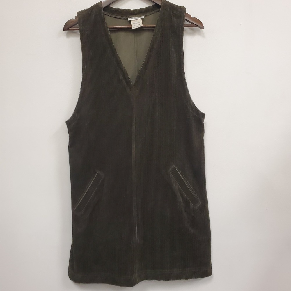 Vintage Paris Sport Club Womens Wide Wale Corduroy Jumper Dress Size M Green